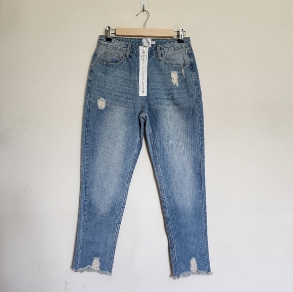 Princess Polly Mabel Skinny Highwaisted Mid Wash Raw Hem Jeans size 4 - Picture 1 of 4